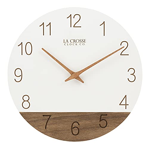 La Crosse Clock 404-3630B 12 inch Ivory Sierra Wood Quartz Analog Wall Clock - color: Ivory/Brown