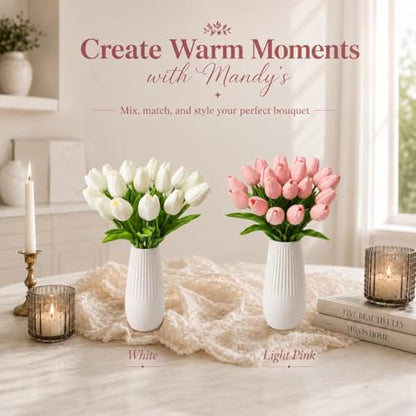 Mandy's 20 Stems Light Pink Artificial Tulip Flowers for Home Centerpieces - color: Light Pink 20pcs