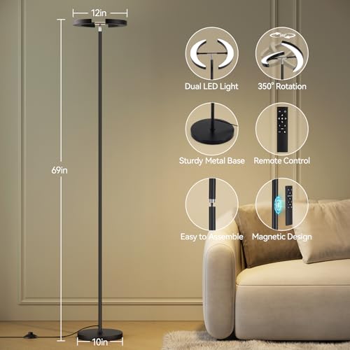 SUNMORY Floor Lamp for Living Room, 28W Bright LED Lamp with Remote Control - color: Black