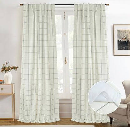 DriftAway 100% Blackout Plaid Linen Curtains 102 Inches Long 2 Panels Black - color: Black, size: 52"W x 102"L (Pack of 2)