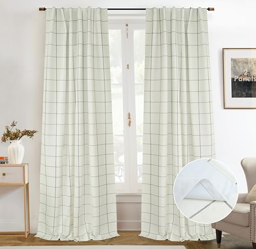 DriftAway 100% Blackout Plaid Linen Curtains 102 Inches Long 2 Panels Black - color: Black, size: 52"W x 102"L (Pack of 2)