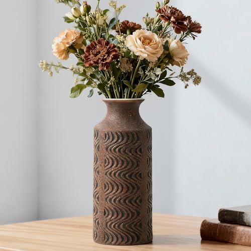 Rustic Ceramic Vase, 11 Inch Tall Vintage Flower Vase for Decor - color: 201-2-11in