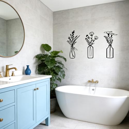 Embewhis Wall Decor Metal Flowers 3pcs, Rustic Farmhouse Flower Sculptures, 13.7" Wall Art Decor, Drill-Free Install Option for Living Room, Kitchen, Bedroom & Bathroom (M) - size: M