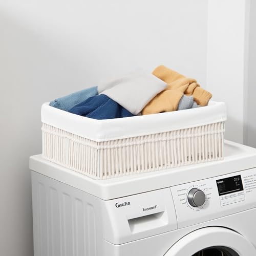 White Cotton Rope Woven Basket Storage Set of 3 for Organizing - color: Off-white