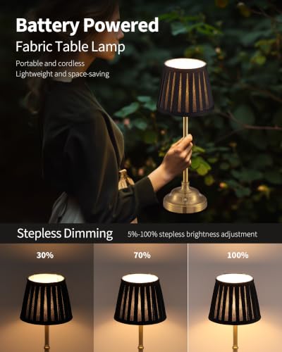 KDG Gold Cordless LED Table Lamps Set of 2, Black Fabric Shade Desk Lamps - color: Gold + Black Lampshade (2 Pack)