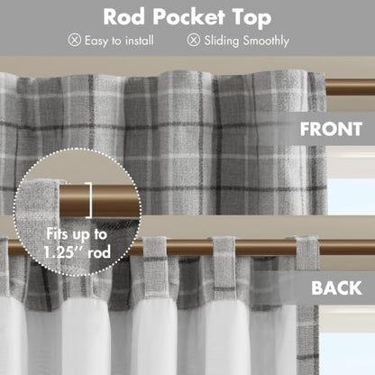 Madison Park Plaid Window Curtain, 1 Panel, 50x84 Grey, Top Tab - color: Faux Leather Tab Top, Grey, size: 50"W x 84"L (Pack of 1)