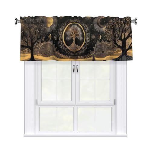 Moon Art Abstract Valances for Windows Rod Pocket Curtain Valance 1 Panel Short Curtains for Kitchen Bathroom Living Room Bedroom Window Treatments - color: Moon Art