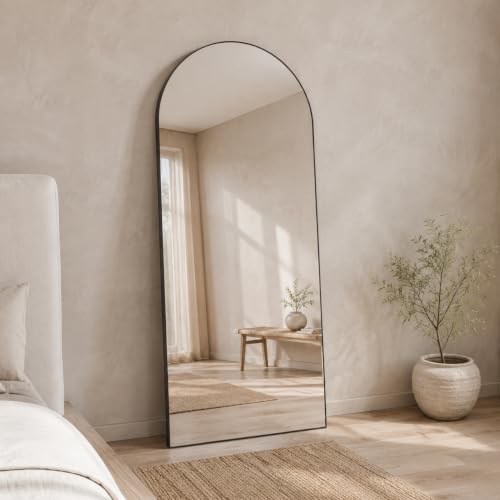 56x21 Black Arched Full Length Mirror with Aluminum Frame Full Body Mirror - color: Black Arched, size: 56"L x 21"W