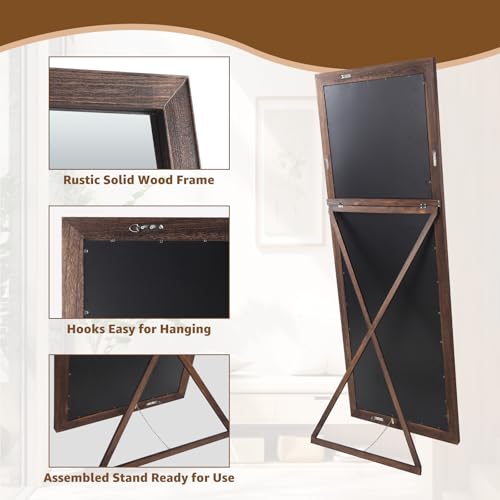MELOMOIR Rustic Solid Wood Full Length Mirror, 64"x21", Charcoal Brown - color: Charcoal-grilled Brown, size: 64"L x 21"W