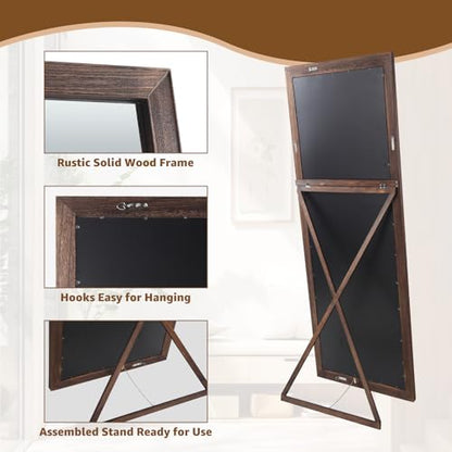 MELOMOIR Rustic Solid Wood Full Length Mirror, 64"x21", Charcoal Brown - color: Charcoal-grilled Brown, size: 64"L x 21"W
