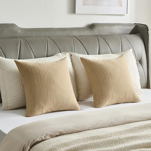 FUTEI Pack of 2 Chenille Striped Throw Pillow Covers 16x16 Inch,Apricot - color: Apricot, size: 16" x 16" (Pack of 2)