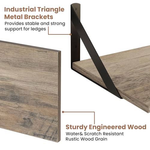 Axeman Floating Shelves for Wall, 16'' x 8'' Grey Wall Shelves Set of 2 - color: Grey, size: 16 Inch