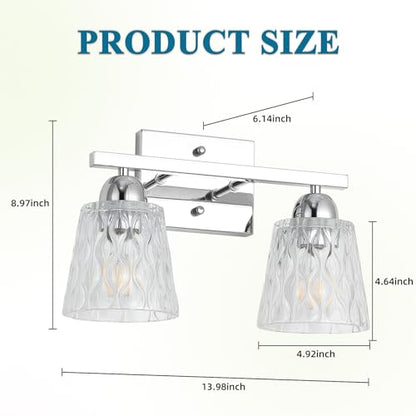 Mecgirn Stainless Steel Bathroom Vanity Light Over Mirror, 2 Light Polished Chrome Bathroom Light Fixtures with Textured Glass Shades, Modern Vanity Lighting Wall Mount - color: Polished Chrome, size: 2 Light