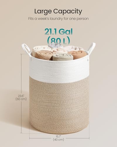 SONGMICS Laundry Hamper, Cotton Rope Basket with Handles, 21.1 Gallons