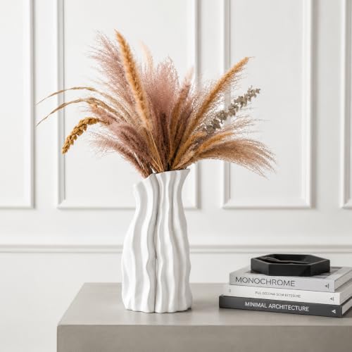 White Tall Ceramic Vase Set of 2, Sculptural Mountain Decor, Matte Finish - color: Cool White