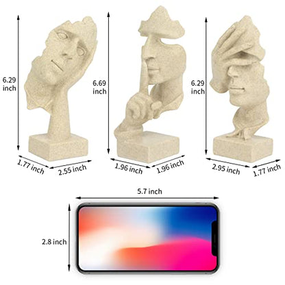prosfalt 3 Pcs Thinker Statue, Silence is Gold Abstract Art Figurine - color: 3 Pcs Sandstone