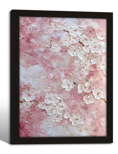 Framed 3D Floral Wall Art Soft Pink Cherry Blossom Decor Print Gallery Style Poster Modern Wall Decor for Living Room Bedroom 16x24 Inches Ready to Hang - color: 3D-Cherry blossoms, size: 16x24in