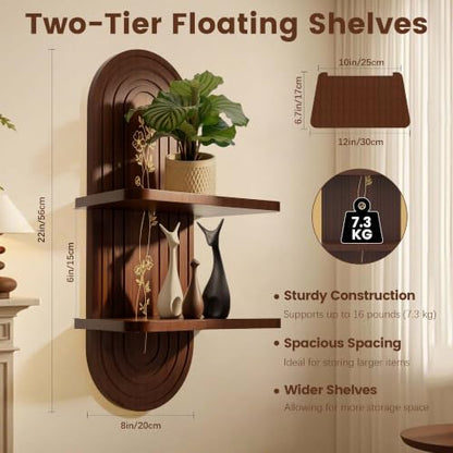 22x11.8Inch Boho Wall Decor, Mid Century Modern Wood Wall Shelf, Dark Brown - color: Dark Brown