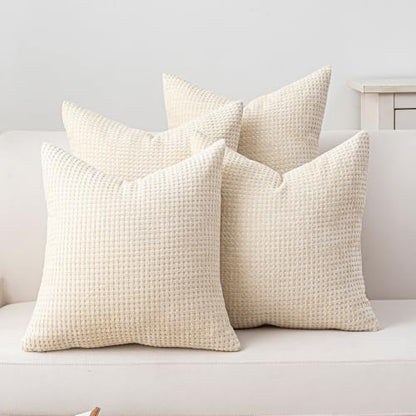 Pack of 4 Throw Pillow Covers 18x18” Boho Cushion Covers for Living Room - color: Beige, size: 18" x 18" (Pack of 4)