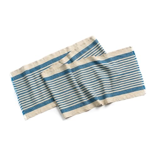 Natural Coarse 100% Linen Table Runner 18 x 95 Inches - Rustic Farmhouse Flax Table Runner for Everyday Use, Holidays & Special Occasions (Mediterranean Blue, 18 x 95 inch) - color: Mediterranean Blue