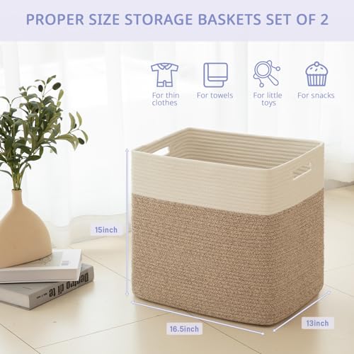 OIAHOMY 2 PACK Tall Storage baskets 55L Blanket Basket Living Room Brown - color: Brown, size: 16.5" x 13" x 15"