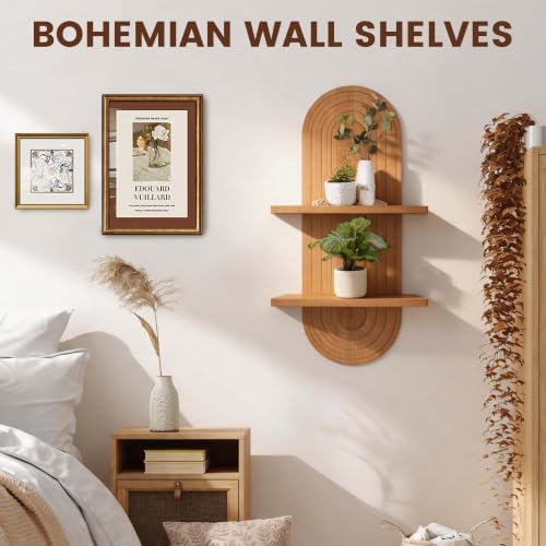 22x11.8Inch Boho Wall Decor, Mid Century Modern Wood Wall Shelf,Light Brown - color: Light Brown