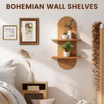 22x11.8Inch Boho Wall Decor, Mid Century Modern Wood Wall Shelf,Light Brown - color: Light Brown