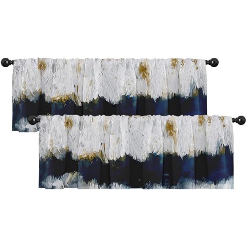 Emvency Valances for Windows, 2 Pack, 52x18 Inch, Gold Navy - color: Abstract Painting Blue, size: 52"W x 18"L (Pack of 2)