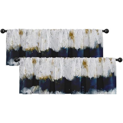 Emvency Valances for Windows, 2 Pack, 52x18 Inch, Gold Navy - color: Abstract Painting Blue, size: 52"W x 18"L (Pack of 2)