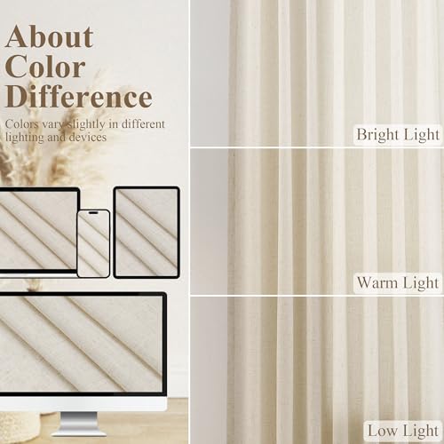 BOODII Linen Curtains 102 Inch Long for Living Room Birch Beige - color: Birch Beige, size: 52"W x 102"L (Pack of 2)