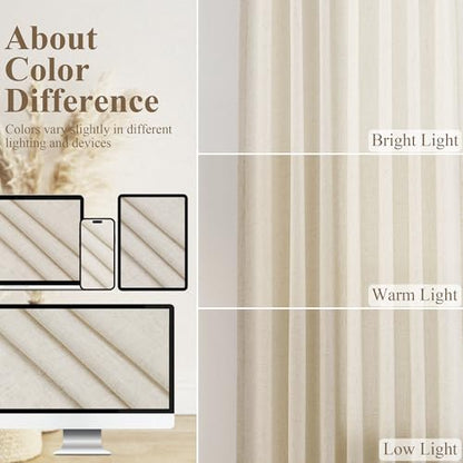 BOODII Linen Curtains 102 Inch Long for Living Room Birch Beige - color: Birch Beige, size: 52"W x 102"L (Pack of 2)