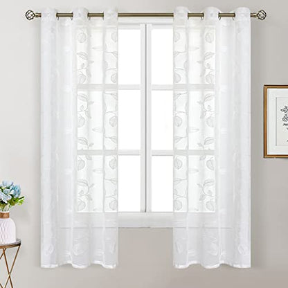 BGment White Sheer Curtains 72 Inches Long Living Room 2 Panels - color: White-leaf, size: 42"W x 72"L (Pack of 2)
