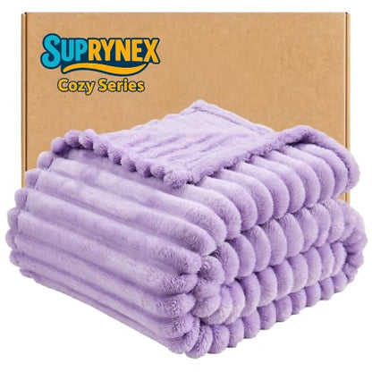 330GSM Ribbed Fleece Throw Blanket for Couch, Light Purple,50"x70" - color: Light Purple, size: Throw XL(50"x70")