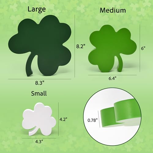 St Patricks Day Decorations Wooden Shamrock Tabletop Set – 3 Piece Green Clover Freestanding Tiered Tray Decor for Home Office Mantel Shelf Display