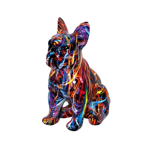 French Bulldog Statue Sculpture Sitting Graffiti Dog Home Decor Figurine - color: A2