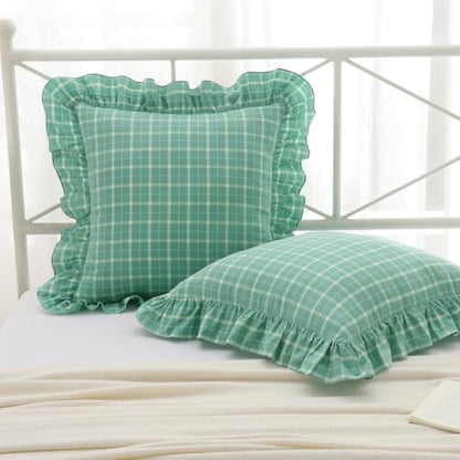 Mywinlle Mint Green Plaid Ruffle Throw Pillow Shams 18"x18" Set of 2 - color: Mint Green Plaid, size: 18" x 18" (Pack of 2)