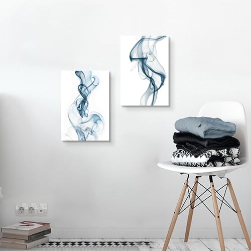 Abstract pictures painting canvas - 2 Piece Blue Smoke Abstract Wall Art for Living Room Bedroom Office Wall Deocr - color: Blue Smoke, size: 11"x16"x2