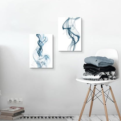 Abstract pictures painting canvas - 2 Piece Blue Smoke Abstract Wall Art for Living Room Bedroom Office Wall Deocr - color: Blue Smoke, size: 11"x16"x2