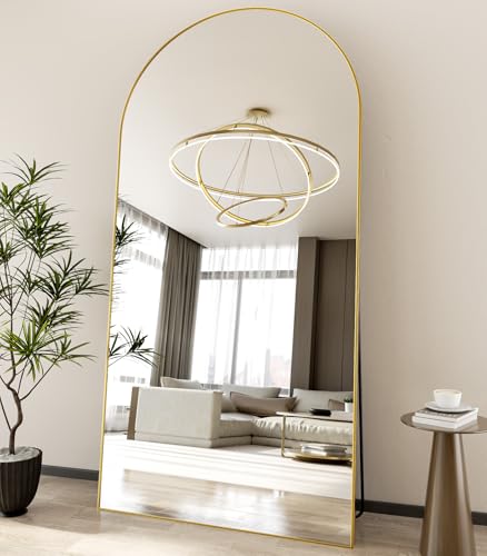 Koonmi 80x40 Arched Full Length Mirror, Floor Mirror with Stand - color: Gold, size: 80"L x 40"W