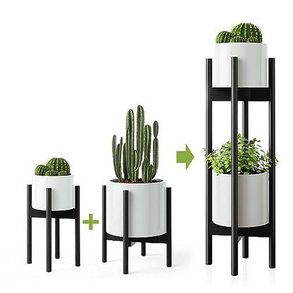 MUDEELA 2 Pack Indoor Plant Stands, 2 Tier Tall Plant Stand 30 inches, Mid Century Bamboo Plant Stand, Adjustable Width 8 - 12 inches, Fits Pot Size of 8 9 10 11 12 inches Pot & Plant Not Included, Black