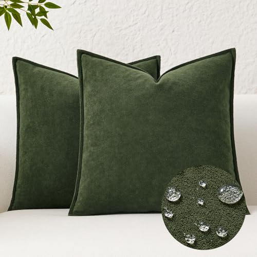 Kevin Textile Soft Waterproof Pillow Covers 16x16 Inch 2 Pack, Moss Green - color: Moss Green, size: 16" x 16" (Pack of 2)