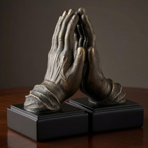 Bellaa Hands Bookends, Praying Decorative Book Ends for Shelves, 26393