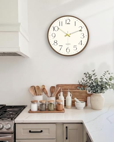 2 Pack 14 Inch Wall Clock, Silent Analog Clock Battery Operated - color: Brown Wood Grain, size: 14In-2Pcs