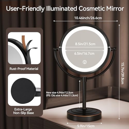 GURUN 8.5" LED Tabletop Makeup Mirror Dimmable Double Sided Bronze 10x - color: Bronze 10x