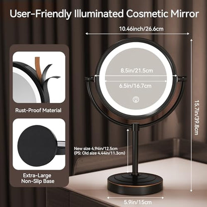 GURUN 8.5" LED Tabletop Makeup Mirror Dimmable Double Sided Bronze 10x - color: Bronze 10x