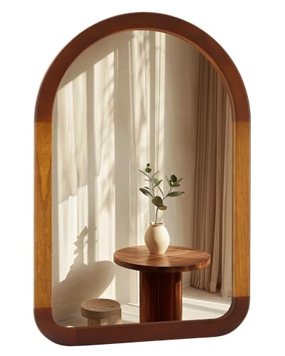 Arched Mirror 22 x 30 Inch,Brown Wood Rustic Bathroom Wall Walnut Mirror - color: Two-tone Walnut a, size: 30"L x 22"W