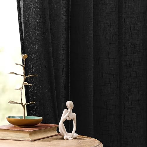 Gibelle Black Boho Bedroom Curtains 84 Inch Length, Farmhouse Linen Curtains for Living Room, Bohemian Country Window Curtain Panels Tassel Draperies, 56’’W x 84’’L - color: Black, size: 56"W x 84"L (Pack of 1)