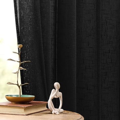 Gibelle Black Boho Bedroom Curtains 84 Inch Length, Farmhouse Linen Curtains for Living Room, Bohemian Country Window Curtain Panels Tassel Draperies, 56’’W x 84’’L - color: Black, size: 56"W x 84"L (Pack of 1)