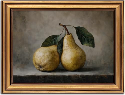 Vintage Gold Framed Wall Art Pear Fruits Still Life Painting Picture Wall Decor Rustic Farmhouse Poster Print Artwork for Living Room Bedroom Farmhouse Office Home Decoration 12x16inch - color: Pear, size: 16"L x 12"W