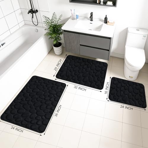 Memory Foam Bath Mat 24x16, Soft Absorbent Bathroom Rug, Black - color: Black, size: 16"x24"
